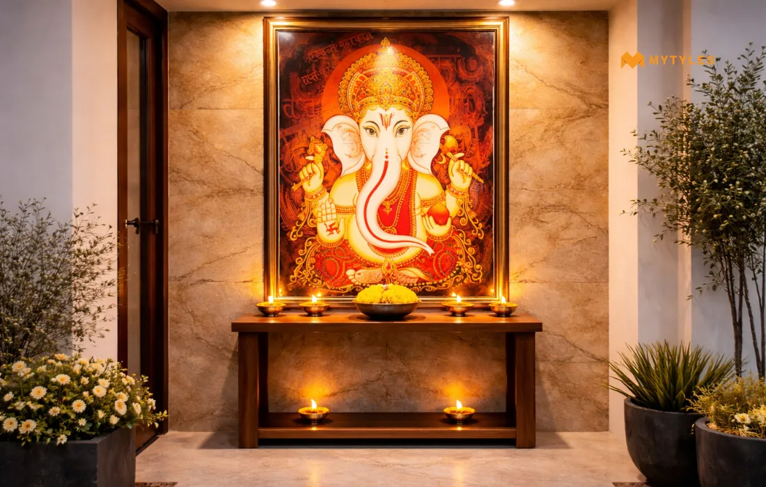 Ganesha Poster Tile in Entrance